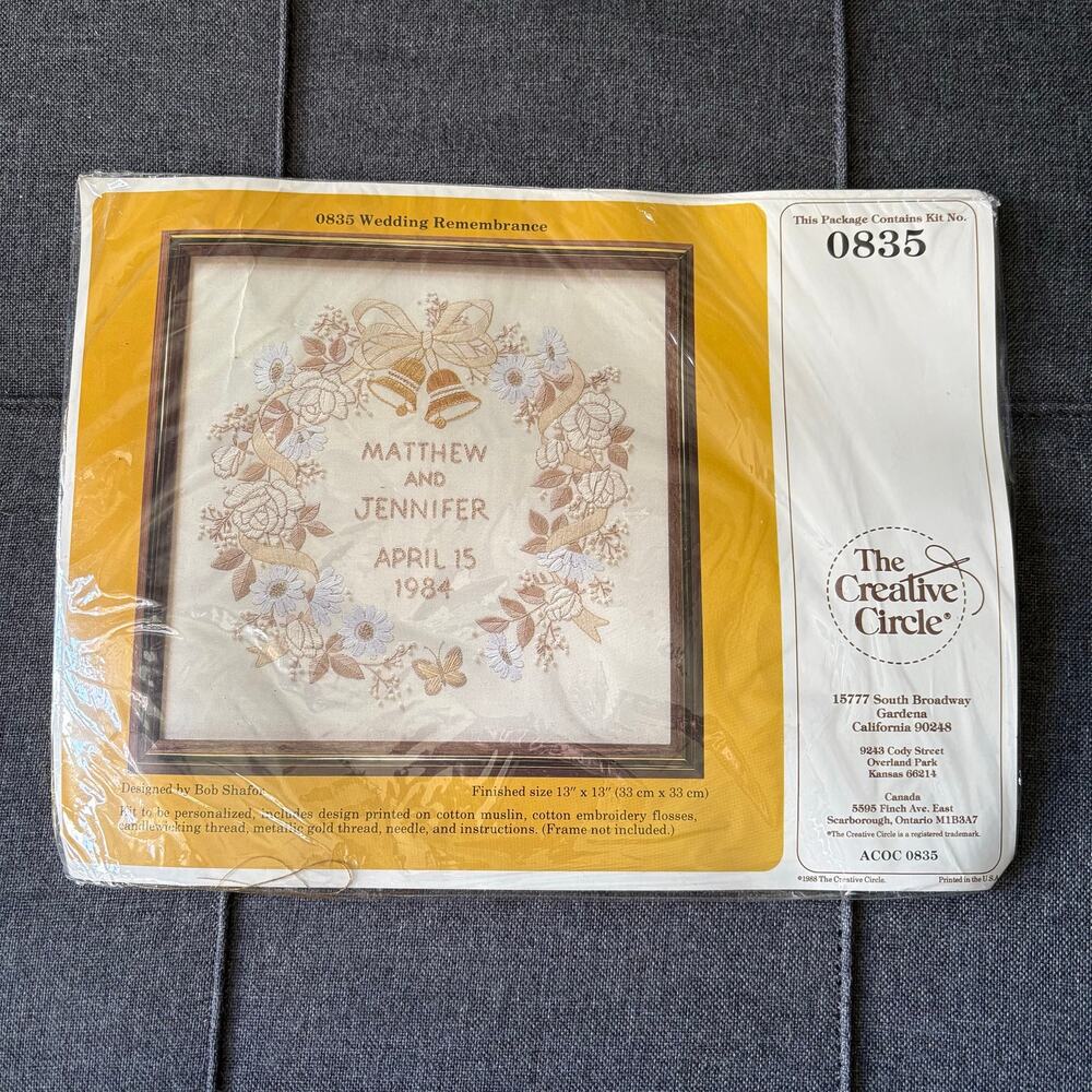 Wedding Remembrance Vintage Stamped Embroidery Kit by The Creative Circle - 1988